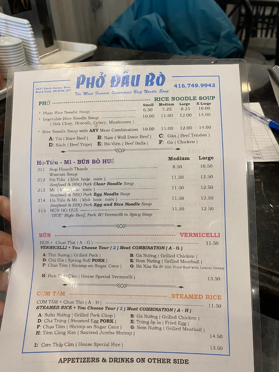 Menu, Pho Dau Bo Restaurant