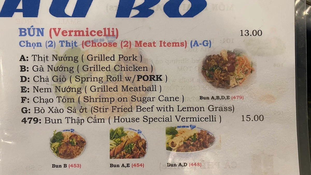 Menu, Pho Dau Bo Restaurant