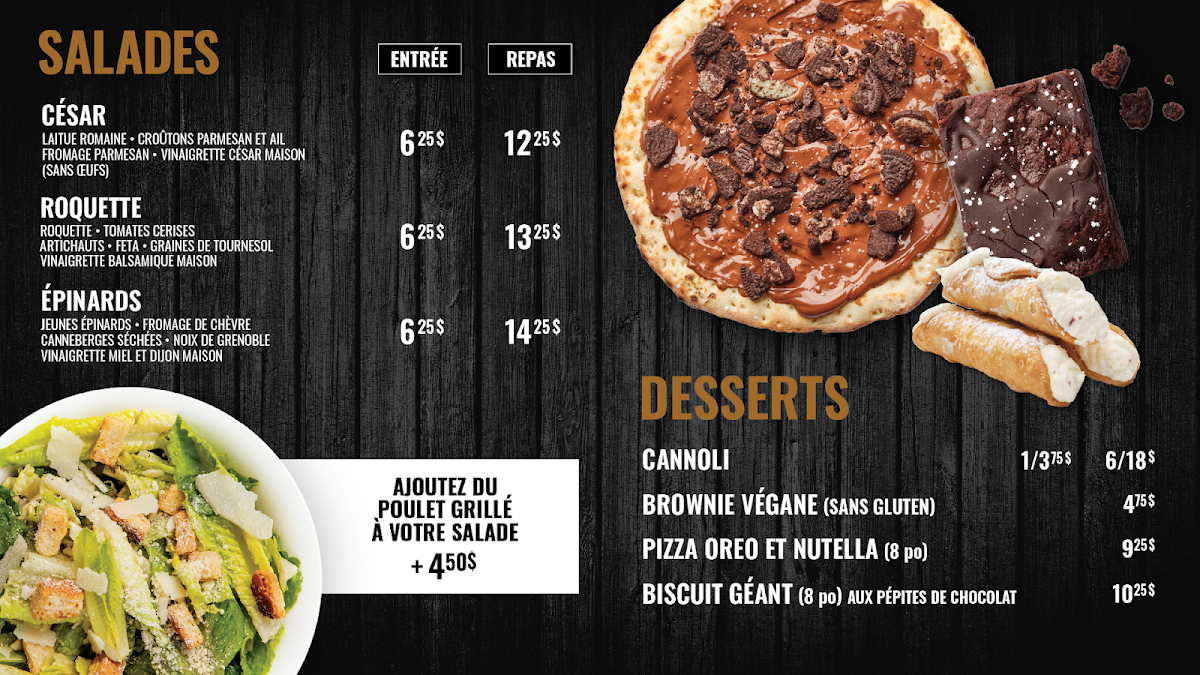 Menu, Pizzeria Bros (Vaudreuil)