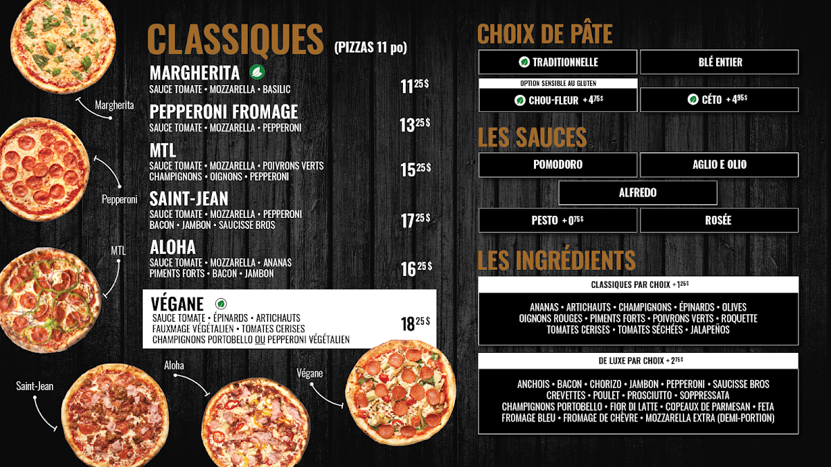 Menu, Pizzeria Bros (Vaudreuil)