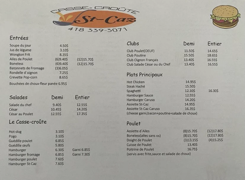 Menu, Casse-croûte St-Caz