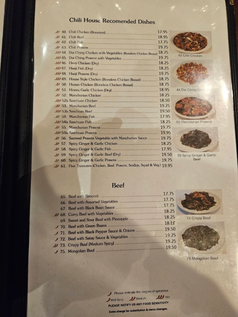 Menu, Chili House Restaurant