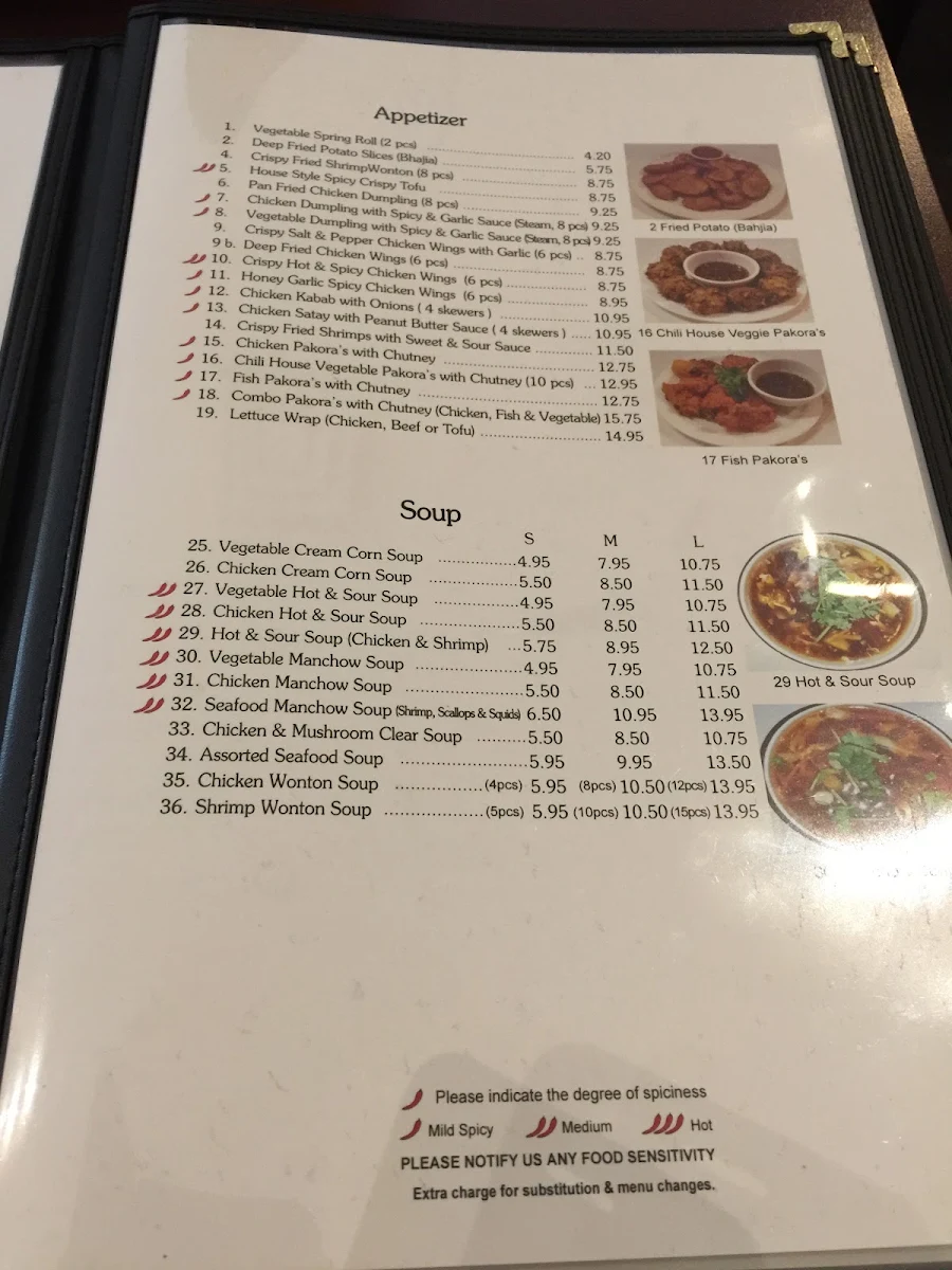 Menu, Chili House Restaurant