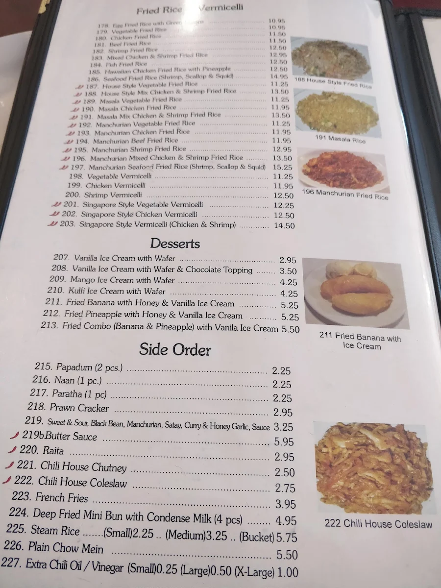 Menu, Chili House Restaurant