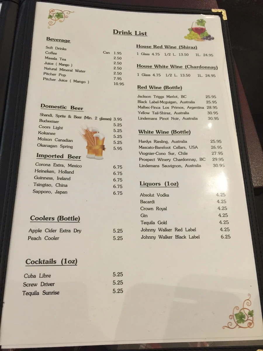Menu, Chili House Restaurant