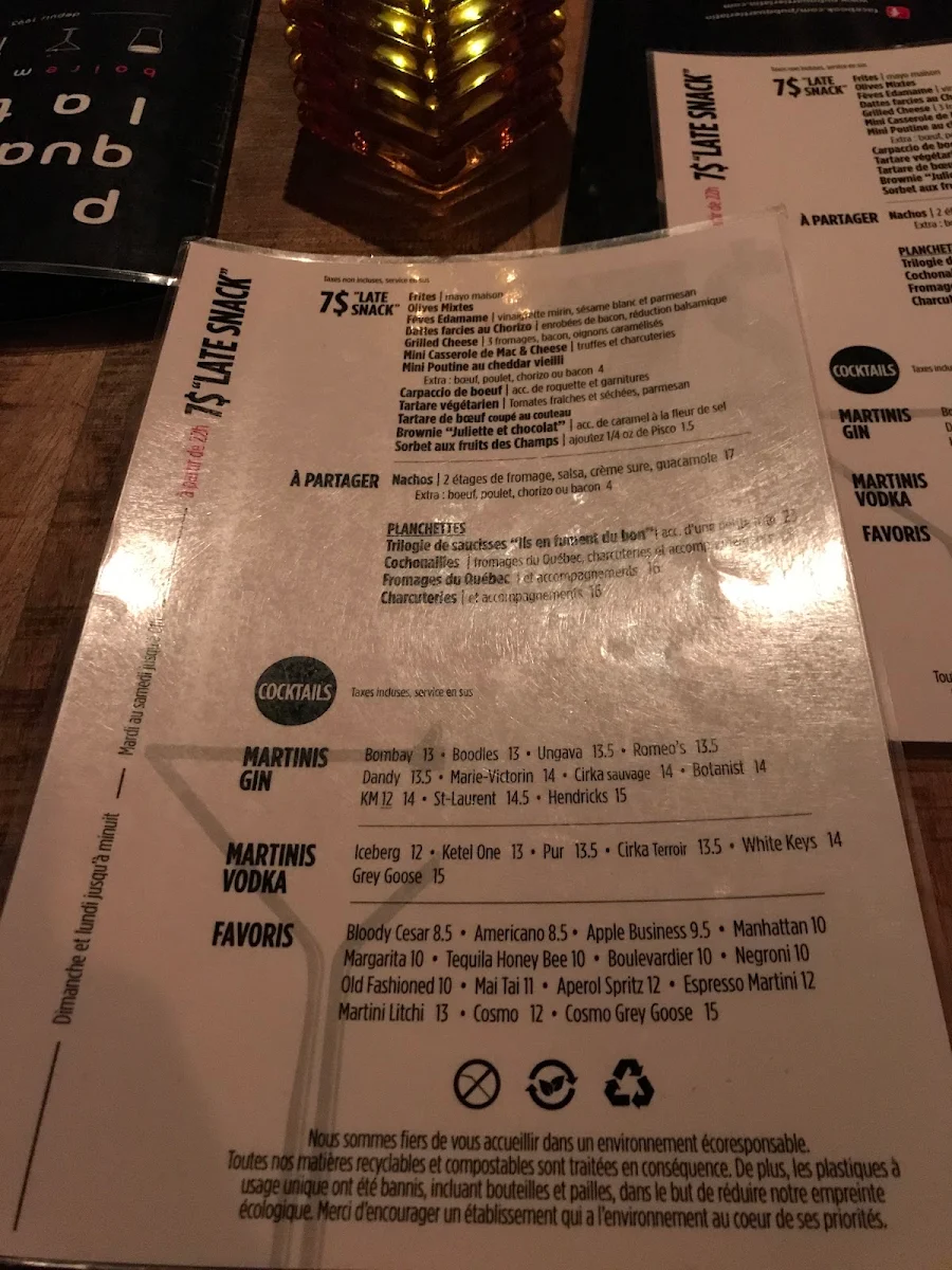 Menu, Pub Quartier Latin