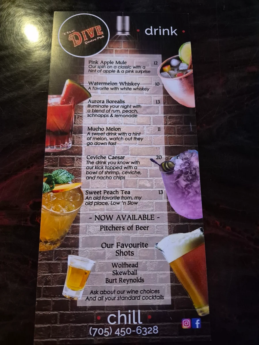 Menu, The Dive Gastro Pub