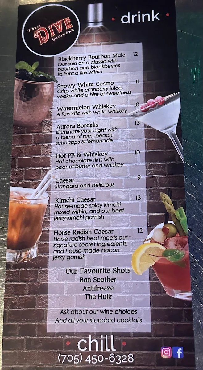 Menu, The Dive Gastro Pub
