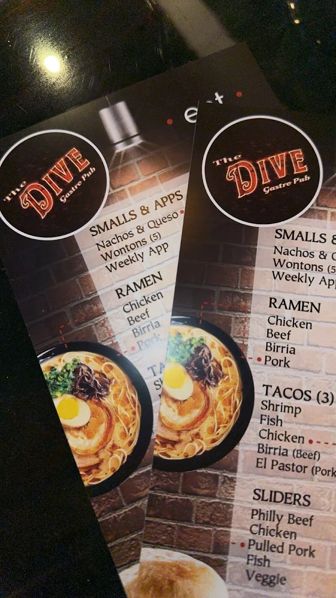 Menu, The Dive Gastro Pub