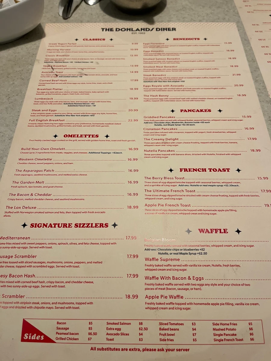 Menu, The Donlands Diner