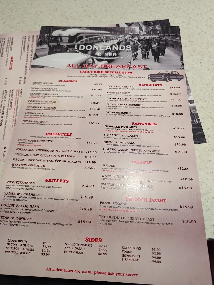 Menu, The Donlands Diner
