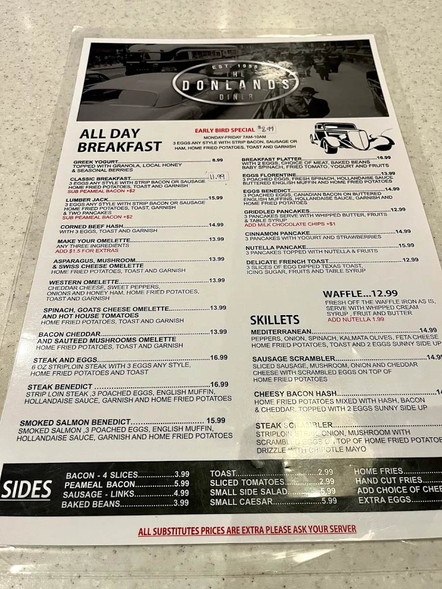 Menu, The Donlands Diner