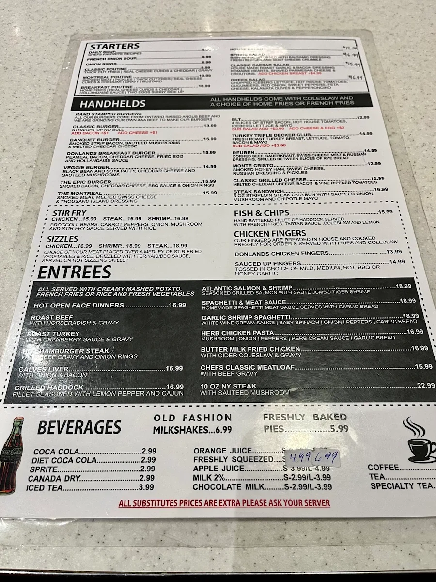 Menu, The Donlands Diner