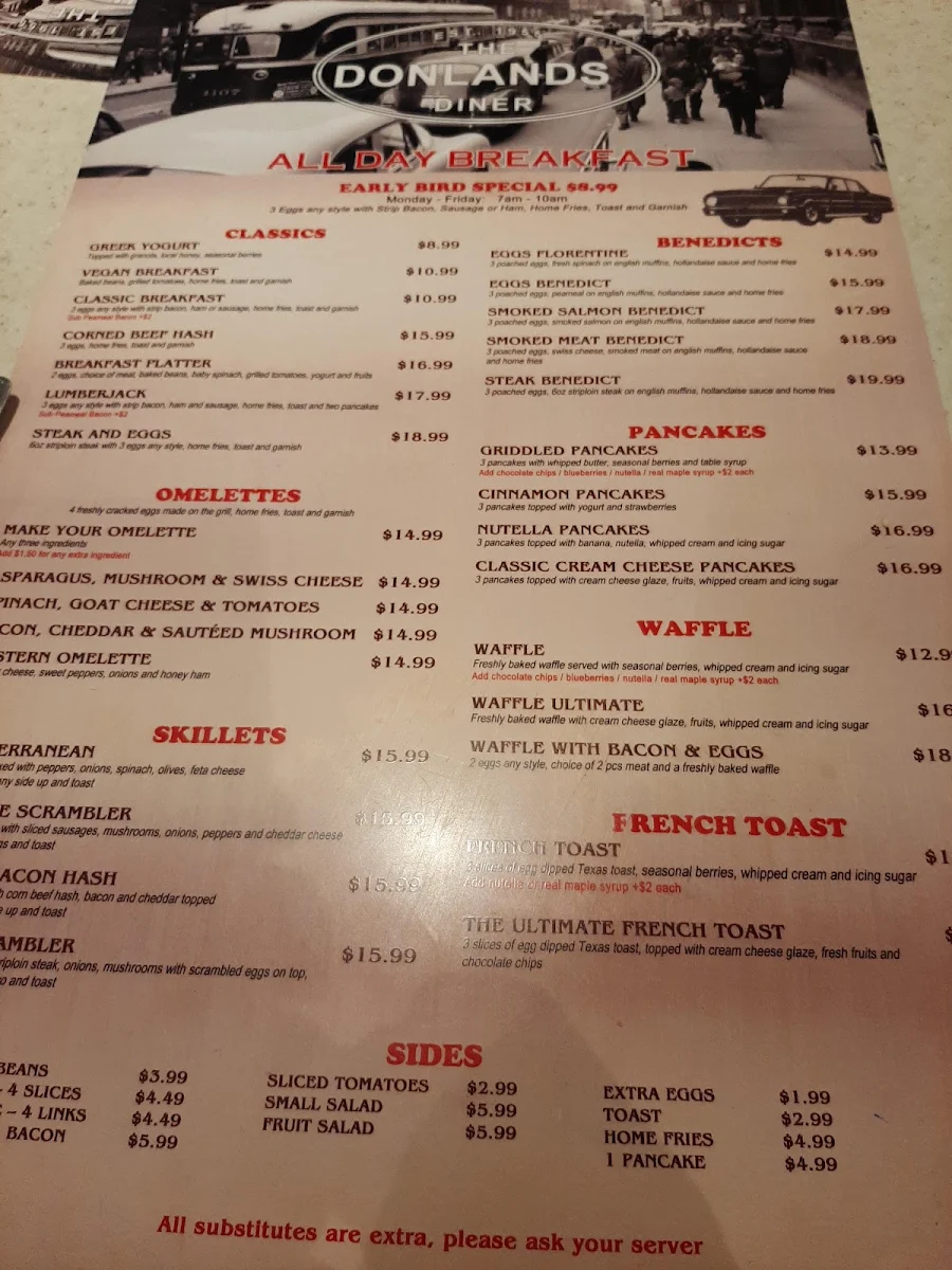 Menu, The Donlands Diner
