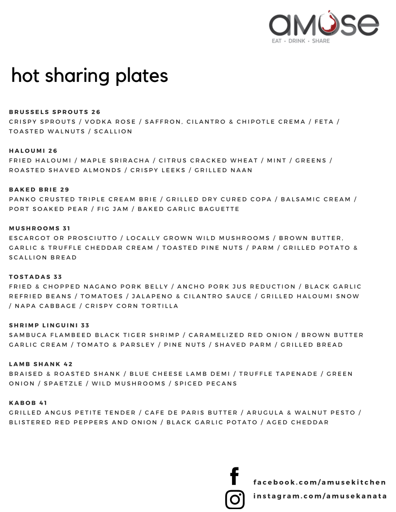 Menu, Amuse Kitchen & Wine
