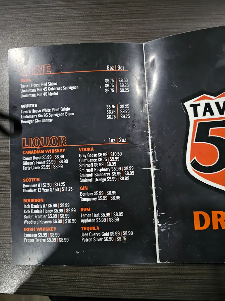 Menu, Tavern 52 Bar & Grill