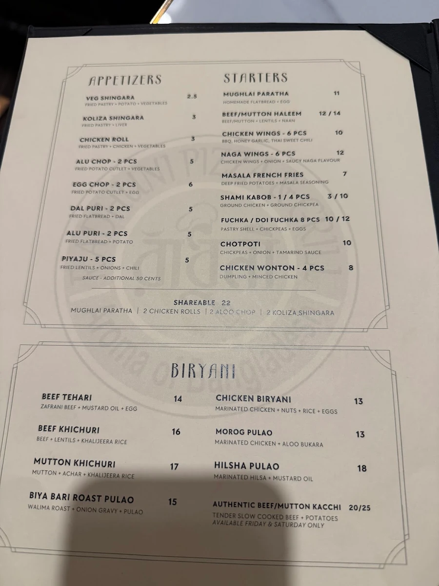 Menu, Radhuni Pizza & Grill