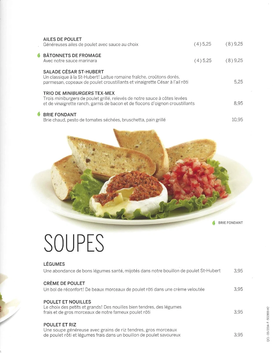 Menu, Rôtisserie St-Hubert