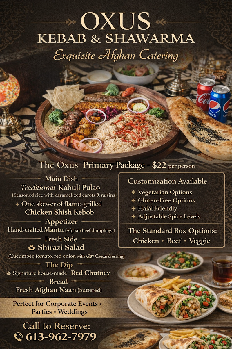 Menu, Oxus Kebob & Shawarma. Bakery, Butcher Shop, (Halal)