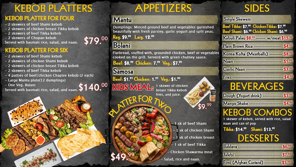 Menu, Oxus Kebob & Shawarma. Bakery, Butcher Shop, (Halal)