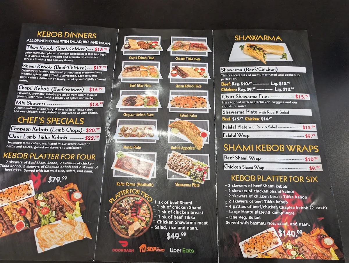 Menu, Oxus Kebob & Shawarma. Bakery, Butcher Shop, (Halal)