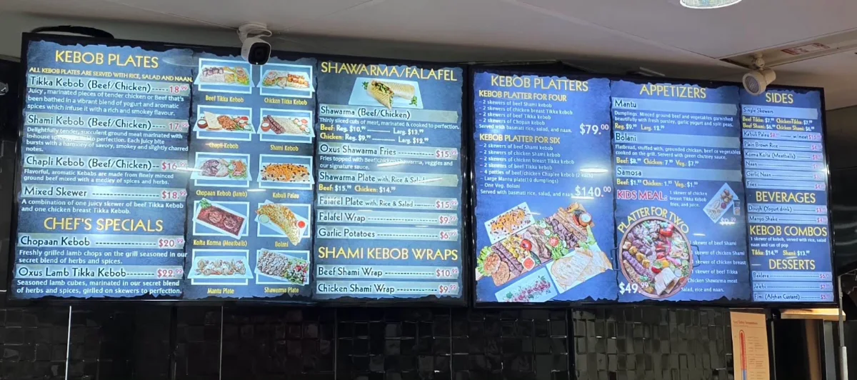 Menu, Oxus Kebob & Shawarma. Bakery, Butcher Shop, (Halal)
