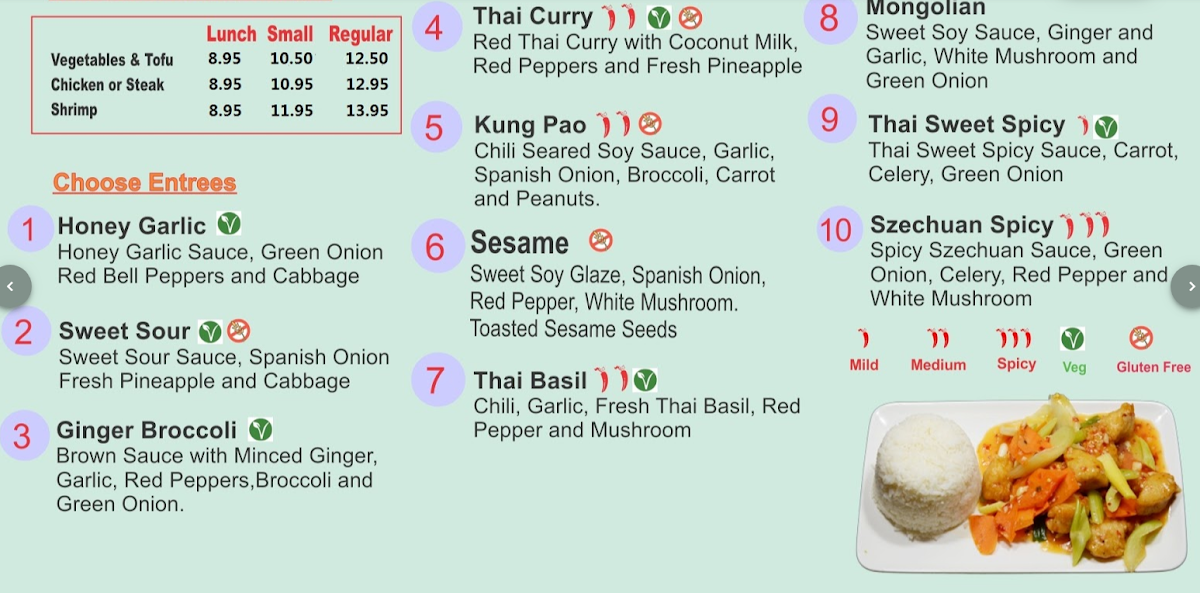 Menu, Dan Dan Asian Diner