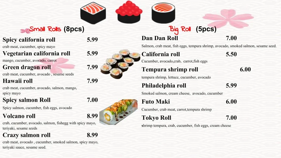 Menu, Dan Dan Asian Diner