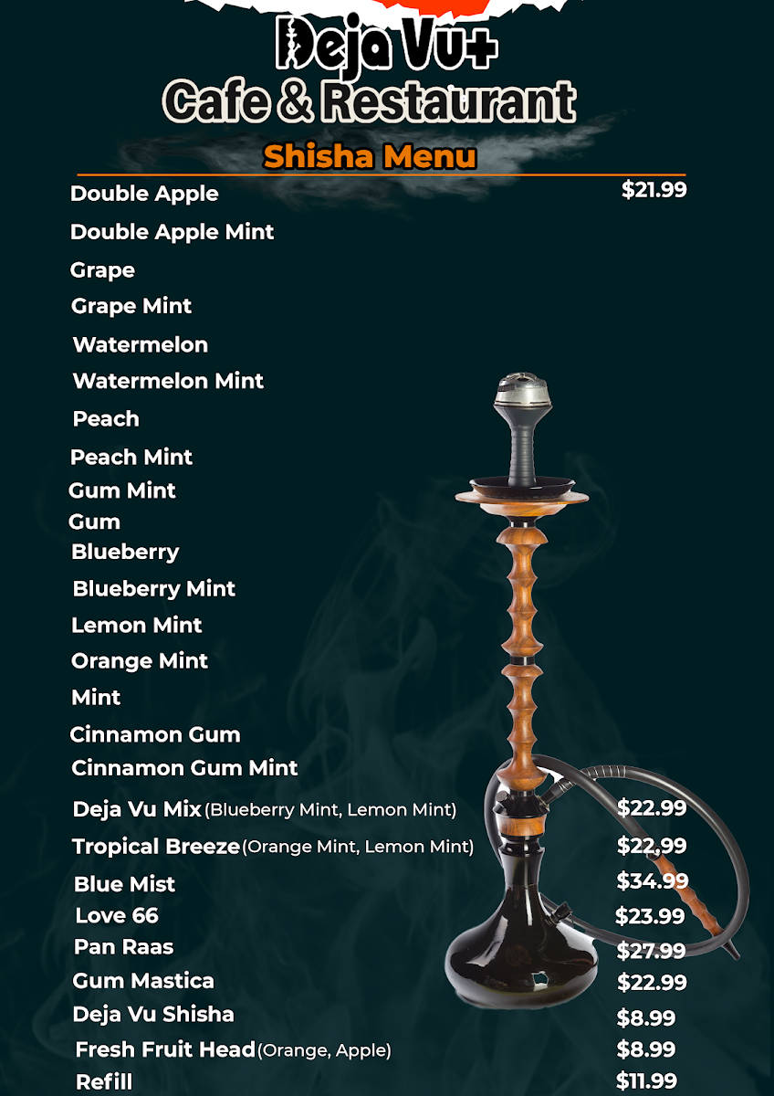 Menu, Deja Vu+ Cafe & Restaurant