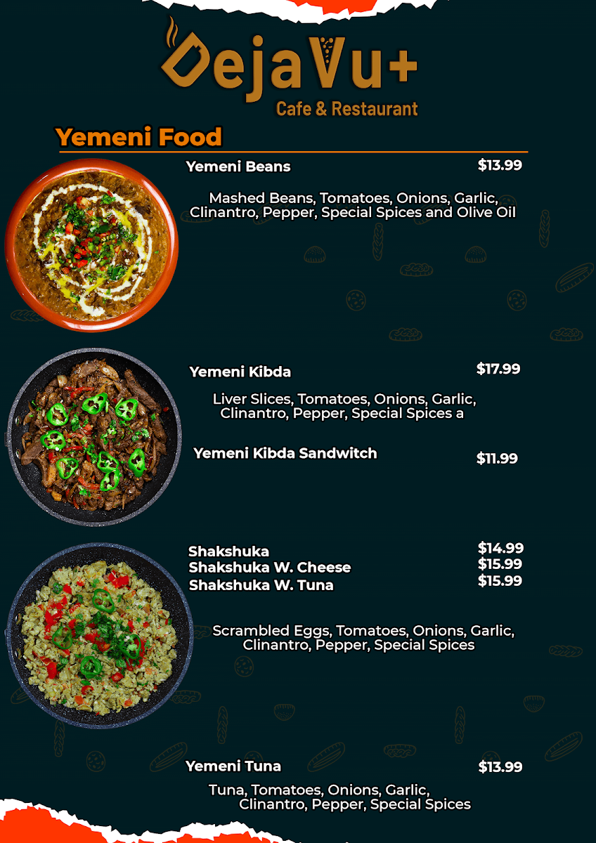 Menu, Deja Vu+ Cafe & Restaurant
