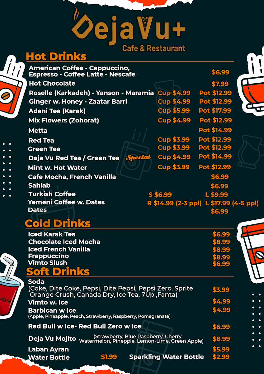 Menu, Deja Vu+ Cafe & Restaurant