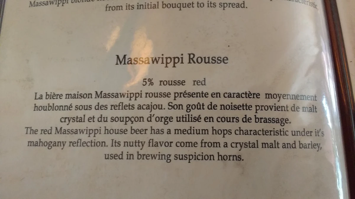 Menu, Pilsen Restaurant et Pub