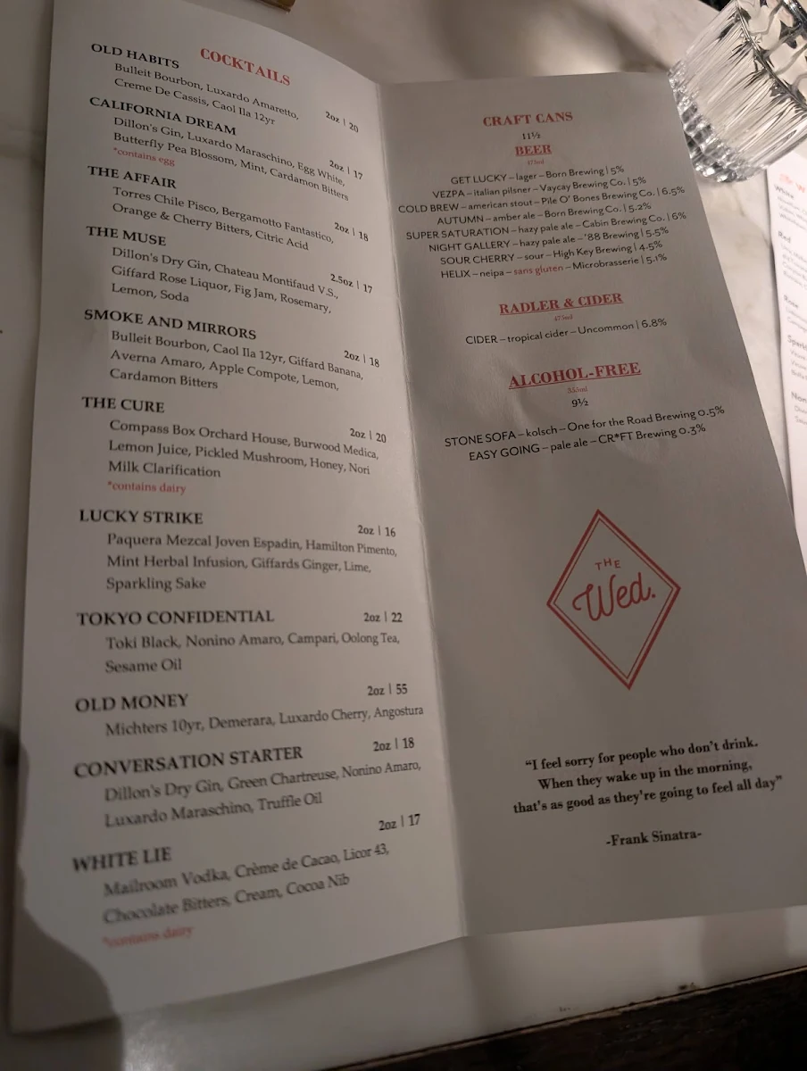 Menu, The Wednesday Room