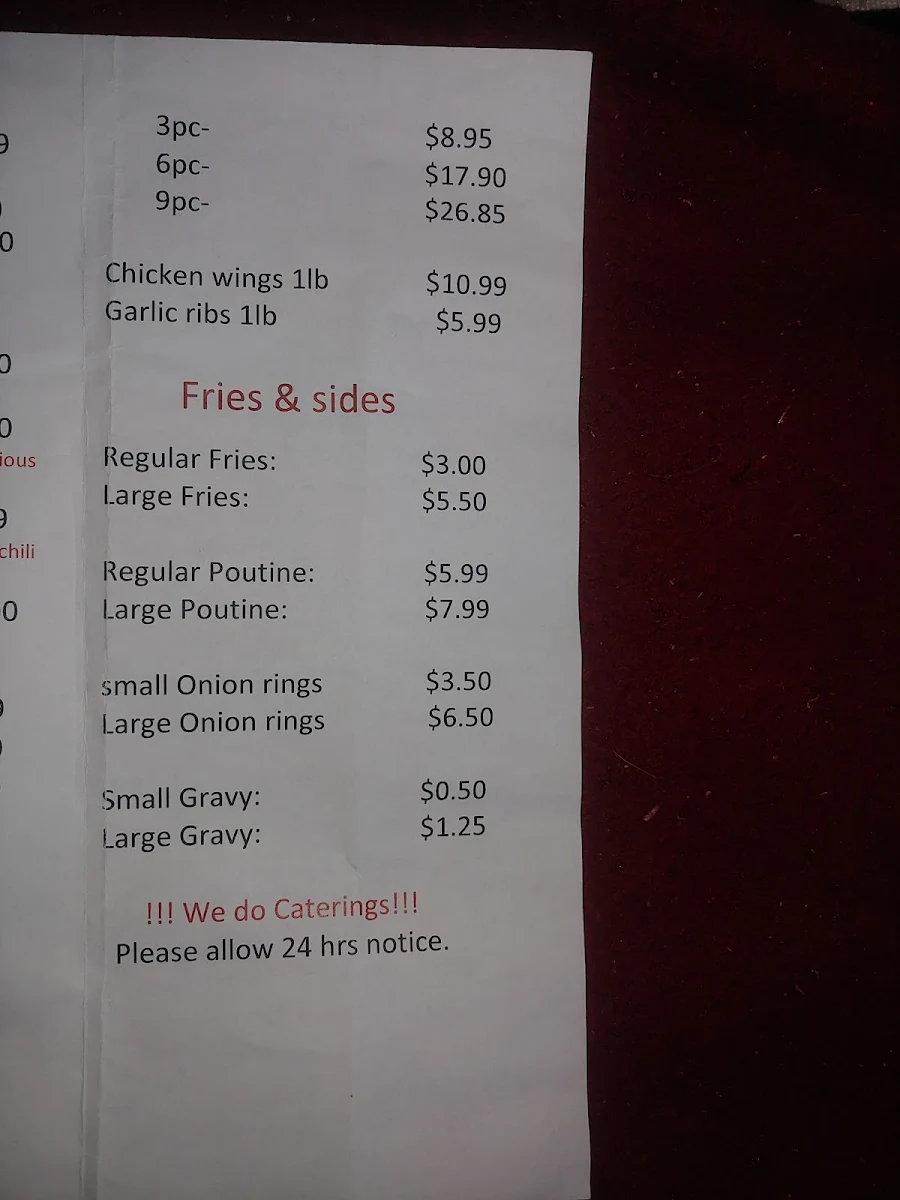 Menu, Piikani Travel Centre Café & Deli
