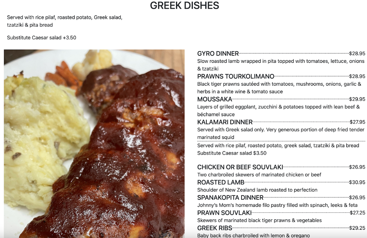 Menu, Johnny’s on Oak
