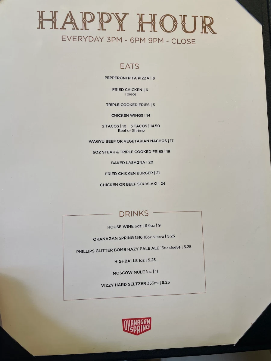 Menu, Johnny’s on Oak