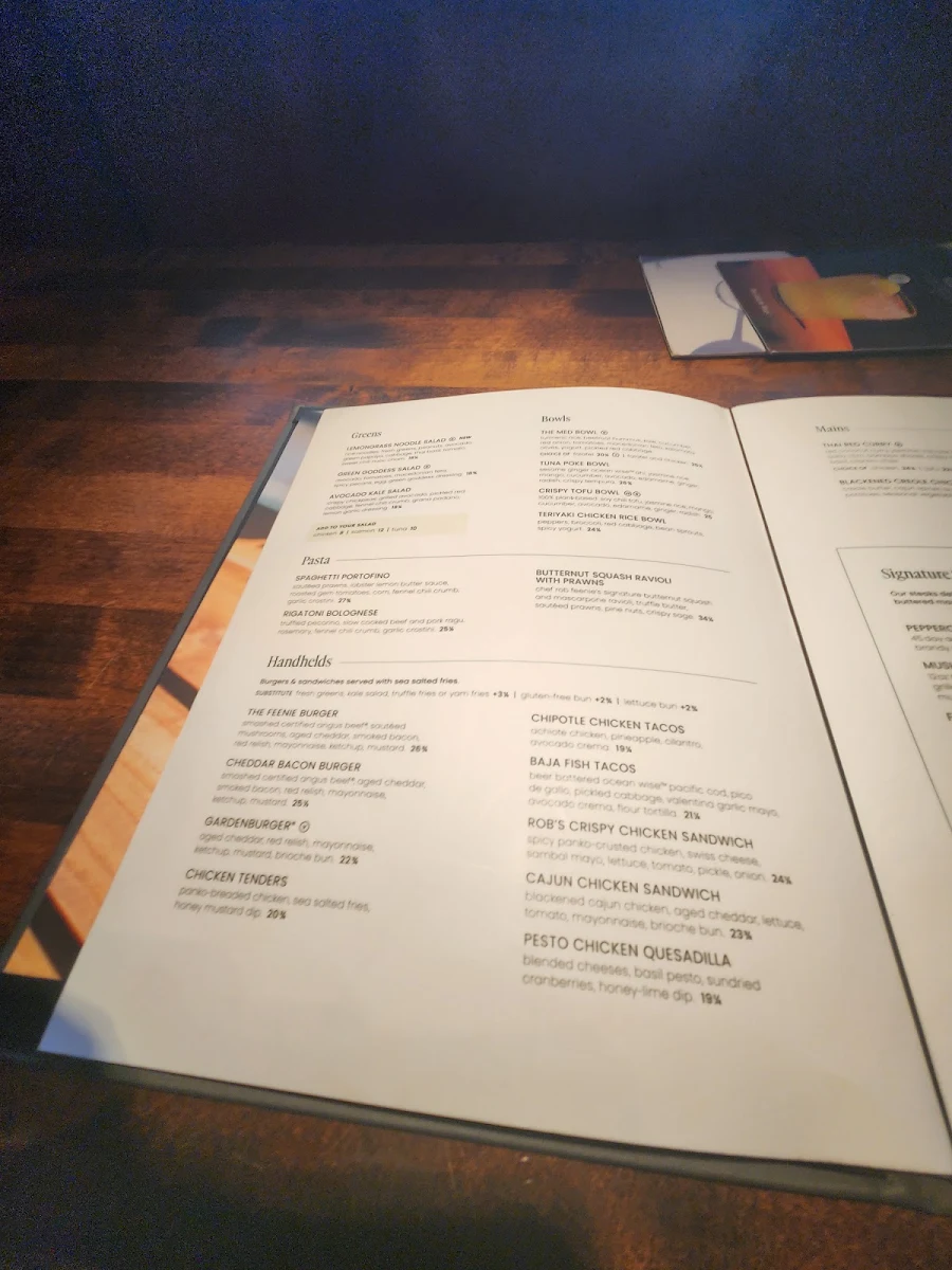 Menu, Cactus Club Cafe
