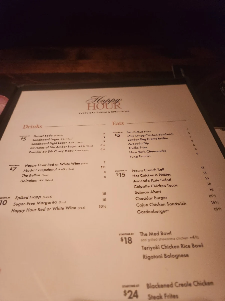 Menu, Cactus Club Cafe