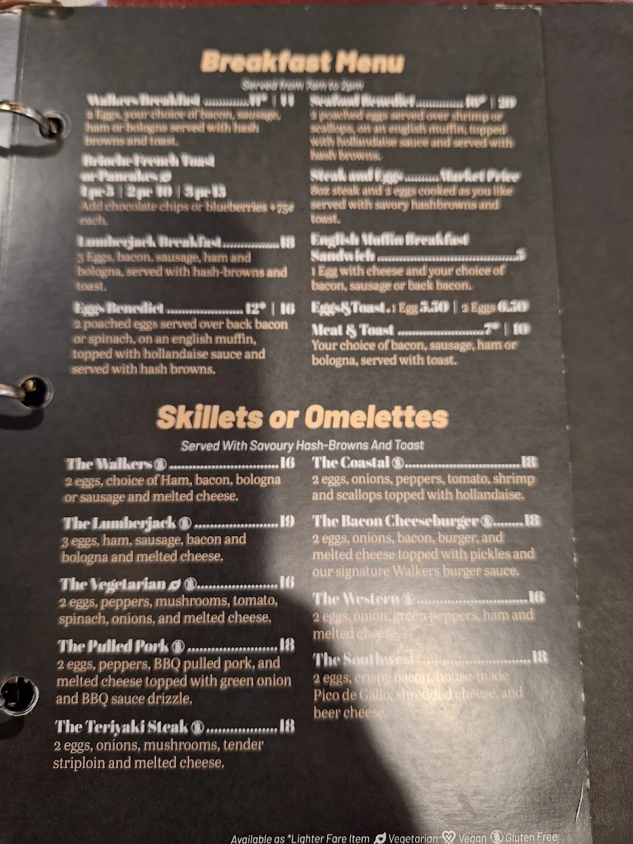 Menu, Walkers Restaurant