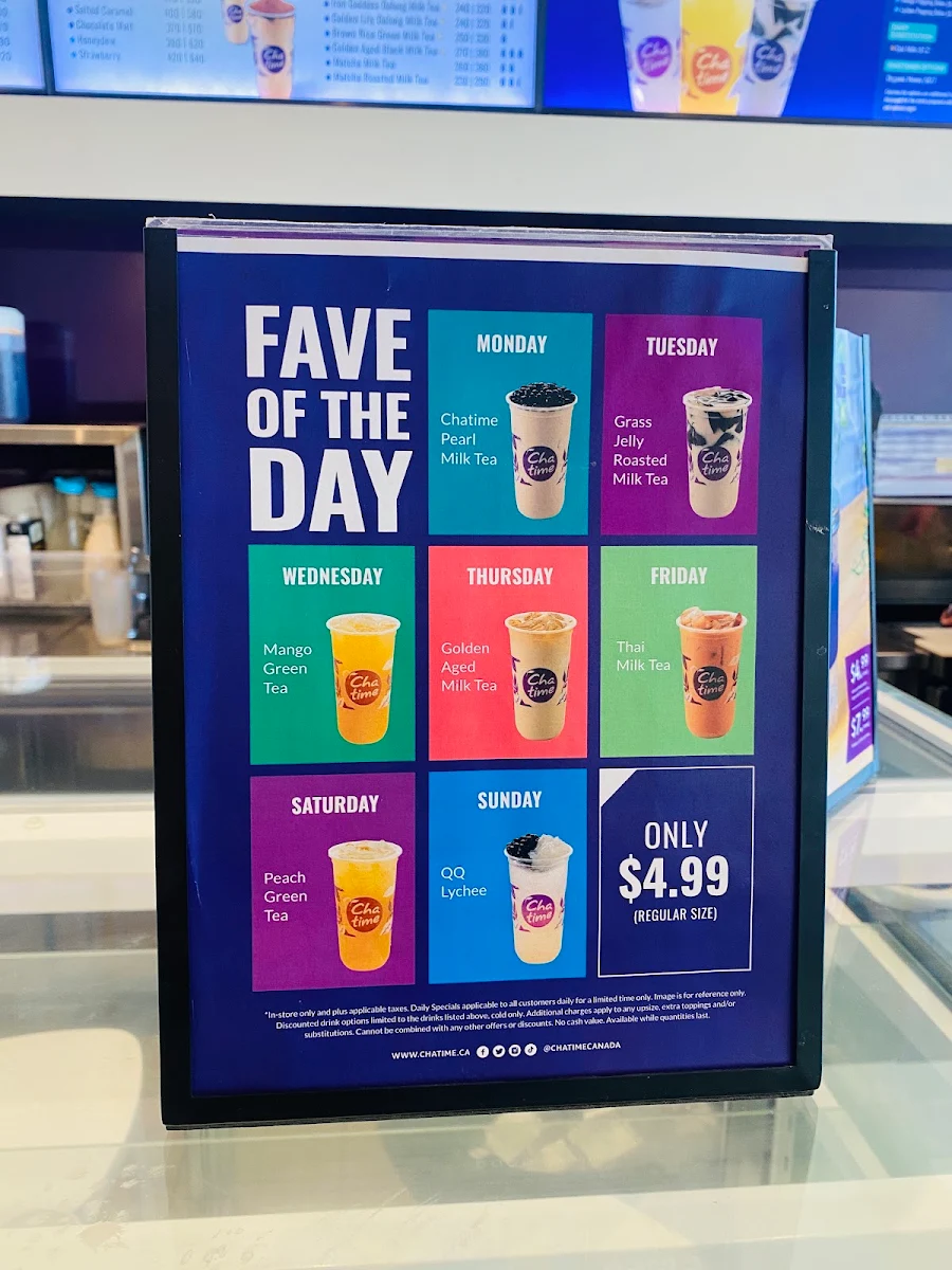 Menu, Chatime Bubble Tea