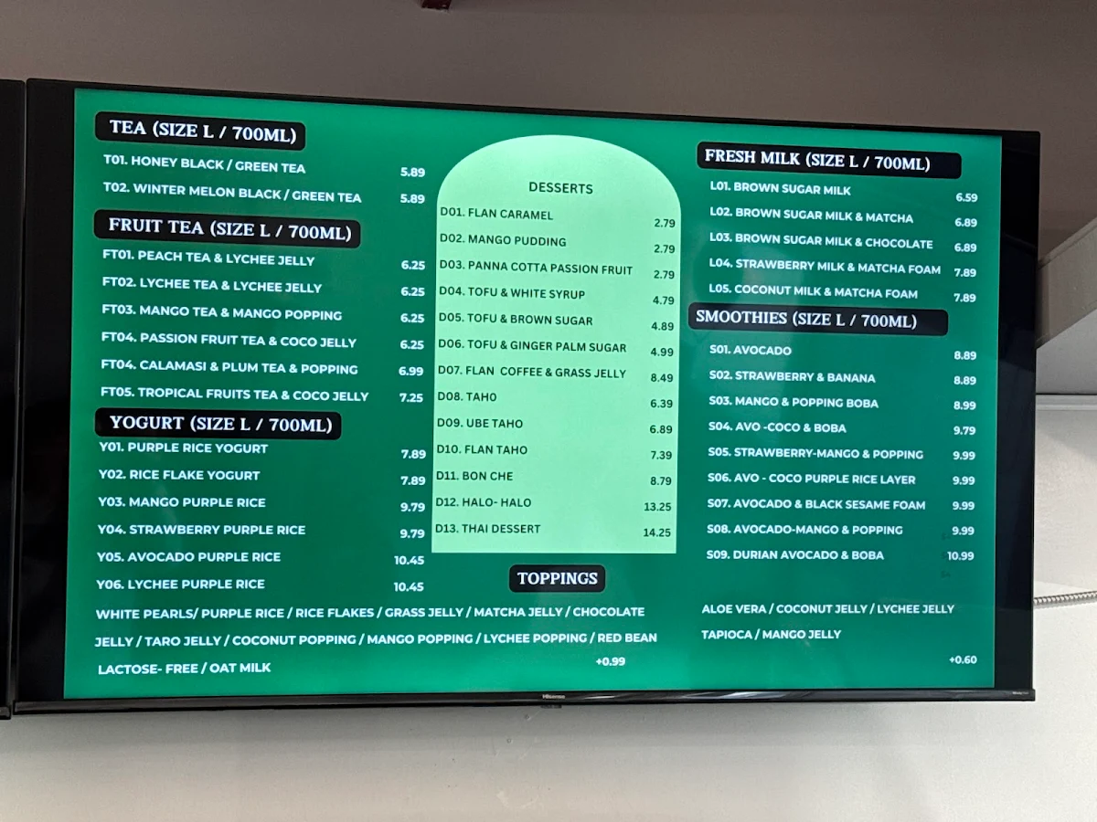 Menu, Bon Lab Bubble Tea & Desserts