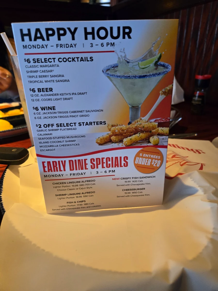 Menu, Red Lobster