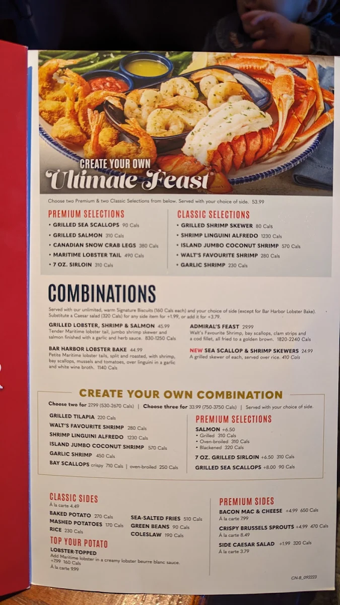 Menu, Red Lobster