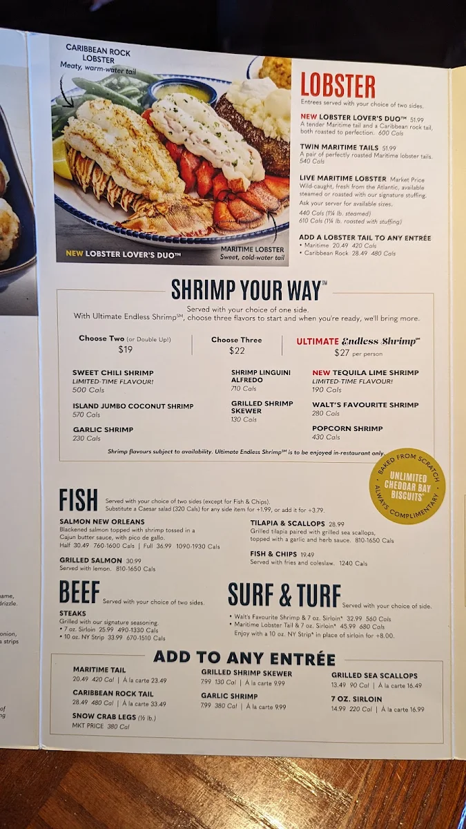 Menu, Red Lobster