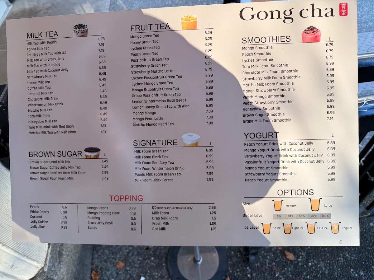 Menu, Gong Cha Granville