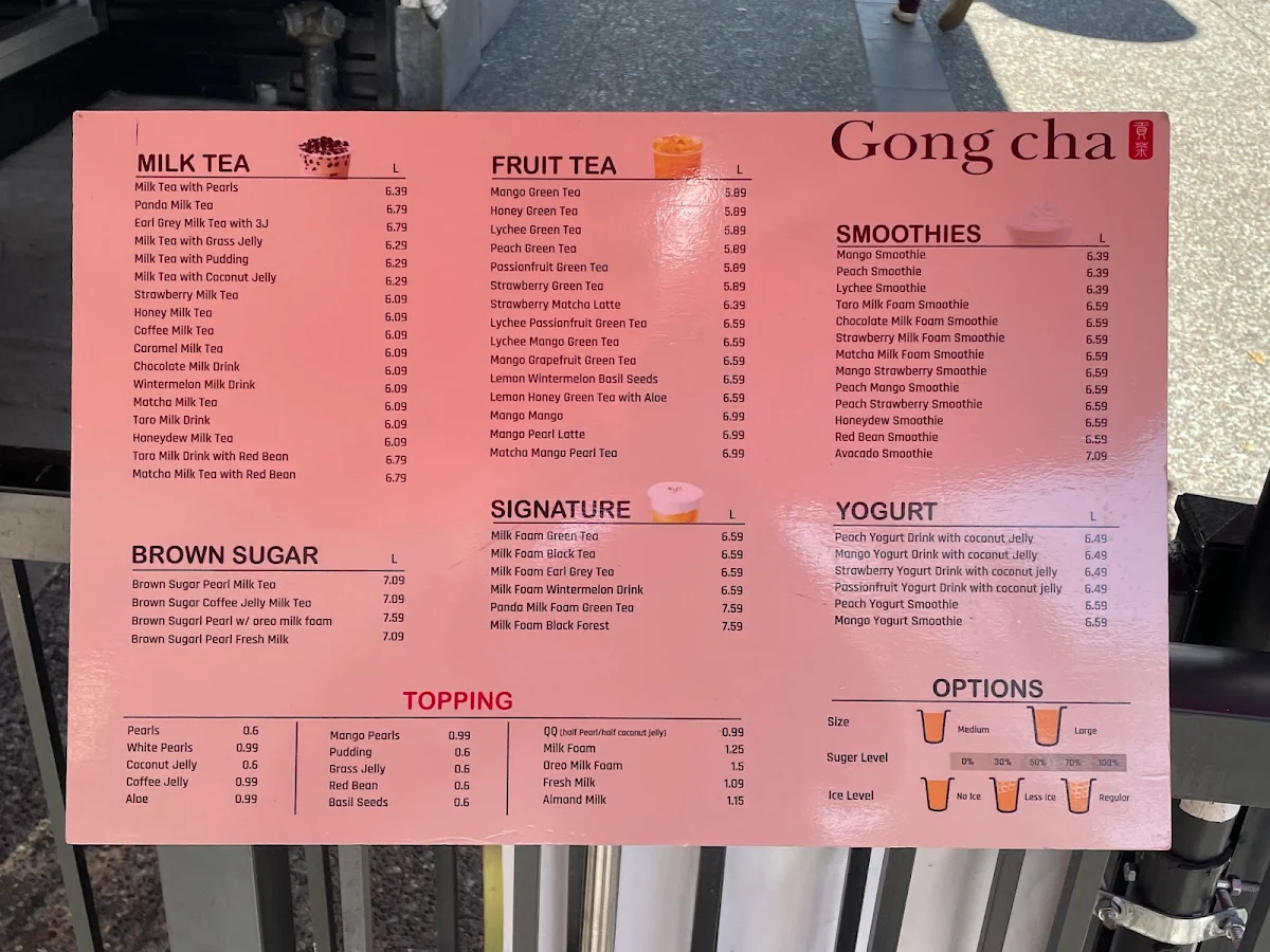 Menu, Gong Cha Granville