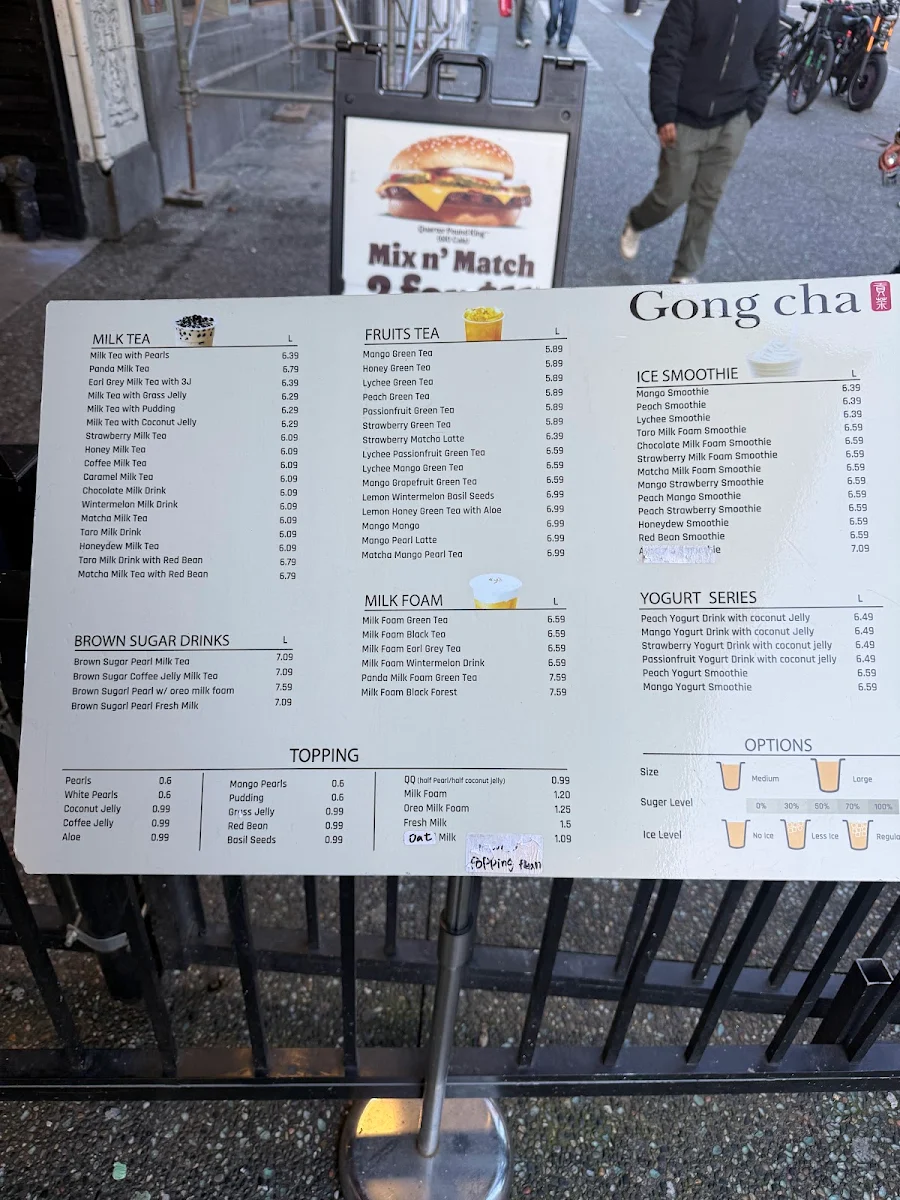 Menu, Gong Cha Granville