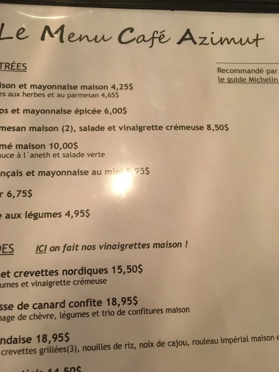 Menu, Restaurant Café Azimut
