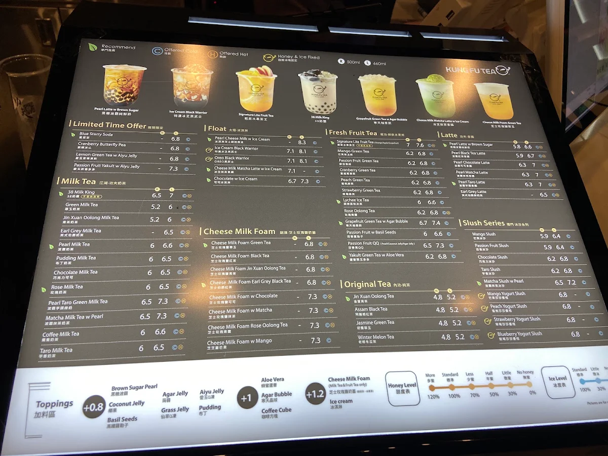 Menu, Kung Fu Tea Ottawa