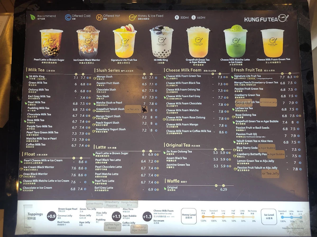Menu, Kung Fu Tea Ottawa